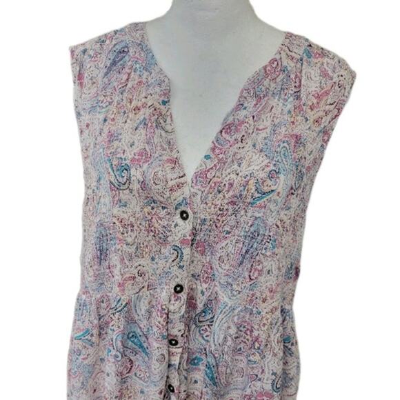 Knox Rose Paisley Tank Top Women's XXL Smocked Sleeveless Rayon‎ Summer Shirt - Picture 2 of 15